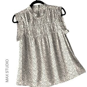 MAX STUDIO | NWOT BLACK & OFF WHITE POLKA DOT PLEATED SLEEVELESS TOP | SMALL